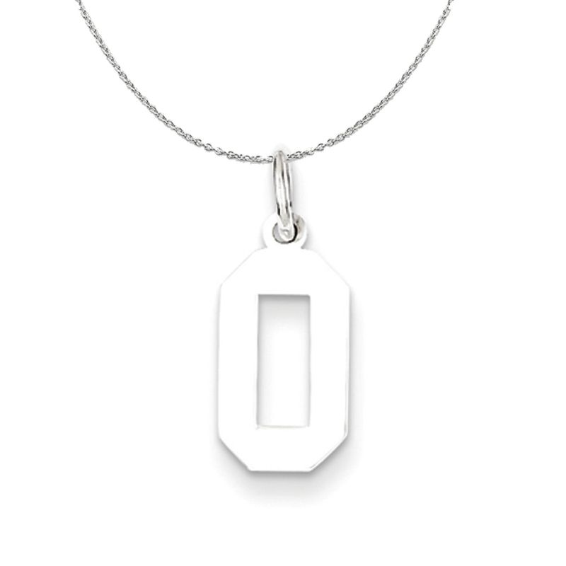 Silver, Athletic Collection Medium Polished Number 0 Necklace - 16 In